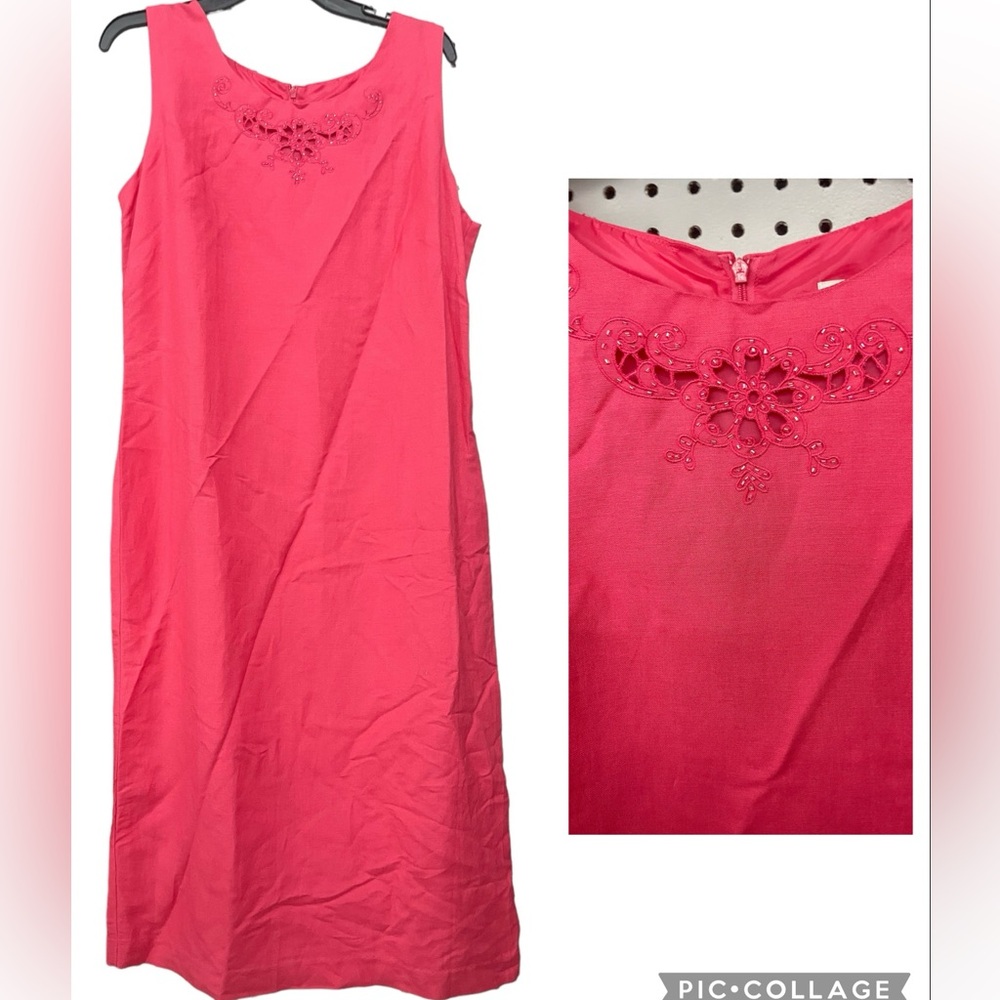 Coldwater Creek Coral Sleeveless Linen Blend Maxi Dress Size 16 Petite